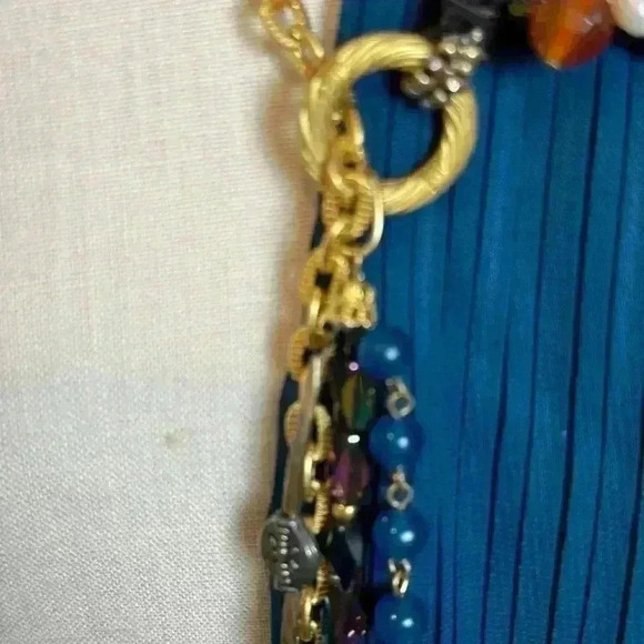 Vintage Stunning Handmade Agate Blue Polish Stone Scarf Necklace - Picture 4 of 13